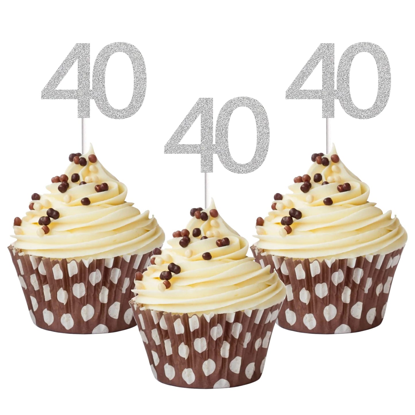 Sumerk 24Pcs 40 Cupcake Toppers Silver Glitter 40Th Birthday Cupcake Picks Anniversary Party Decorations