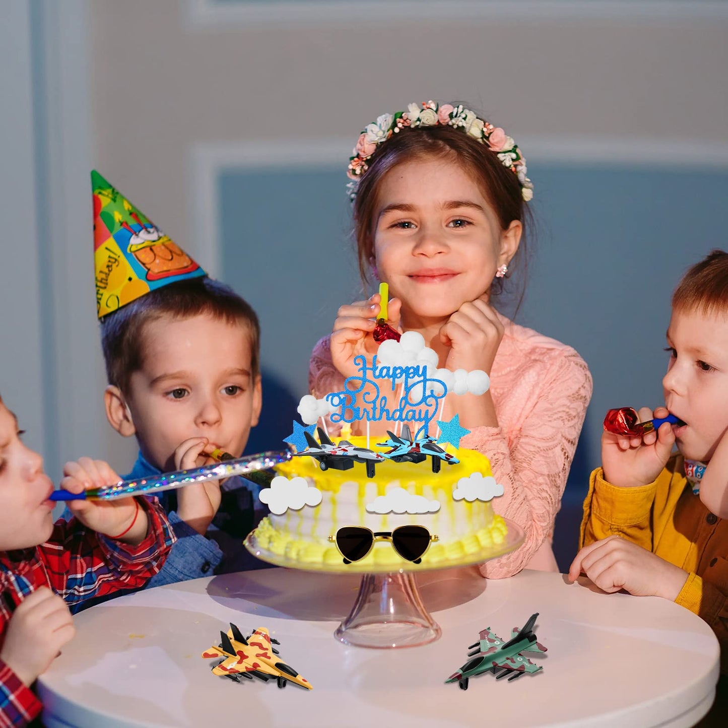 Aircraft Happy Birthday Cake Decoration Air Force Cake Topper Airplane Figurine Happy Birthday Cake Topper Mini Sunglasses Cloud