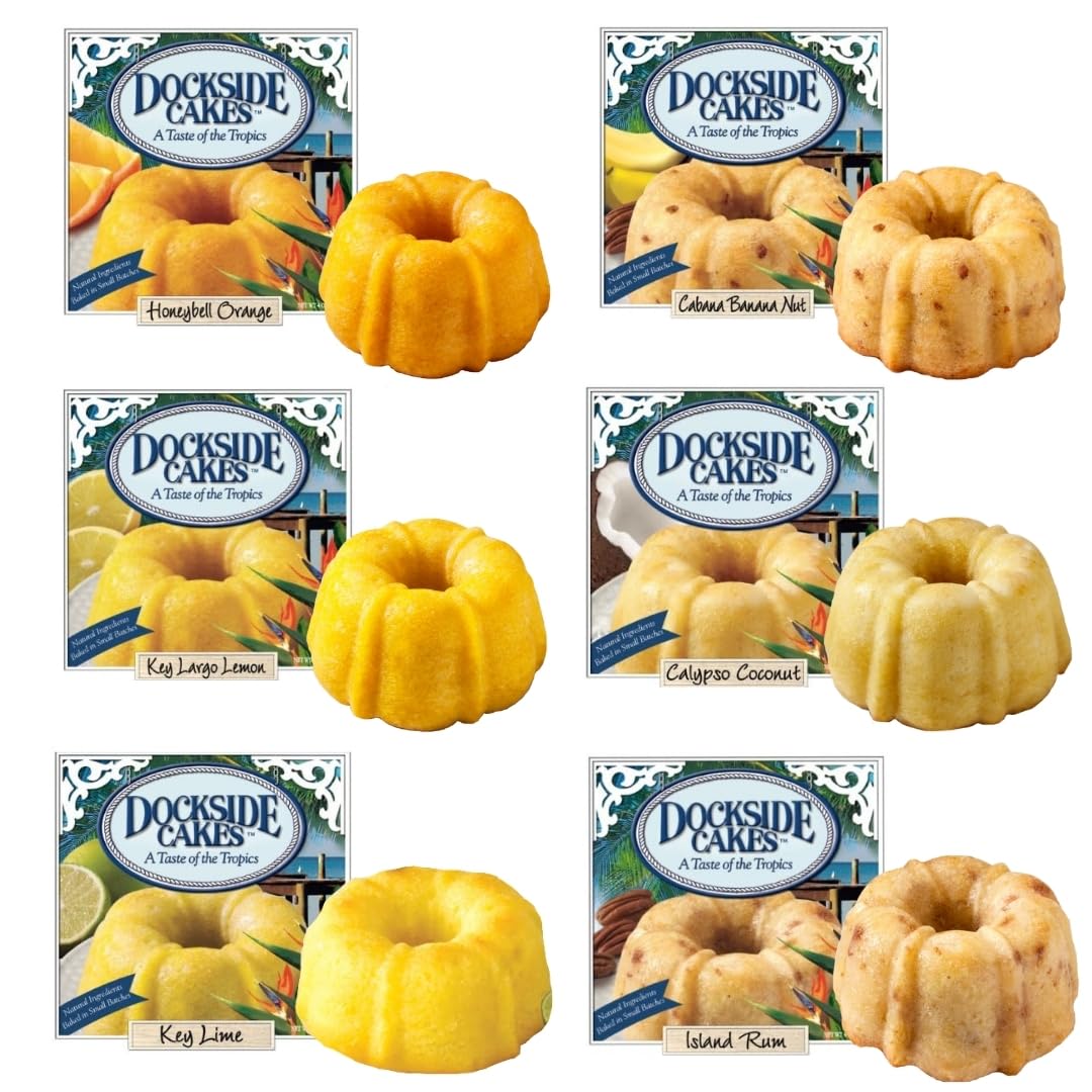 Dockside Market Tropical Mini Sampler Cakes - All Natural Fruit Cakes Combo - Pack of 6 (4 oz Each) - Perfect for Gifts and Parties