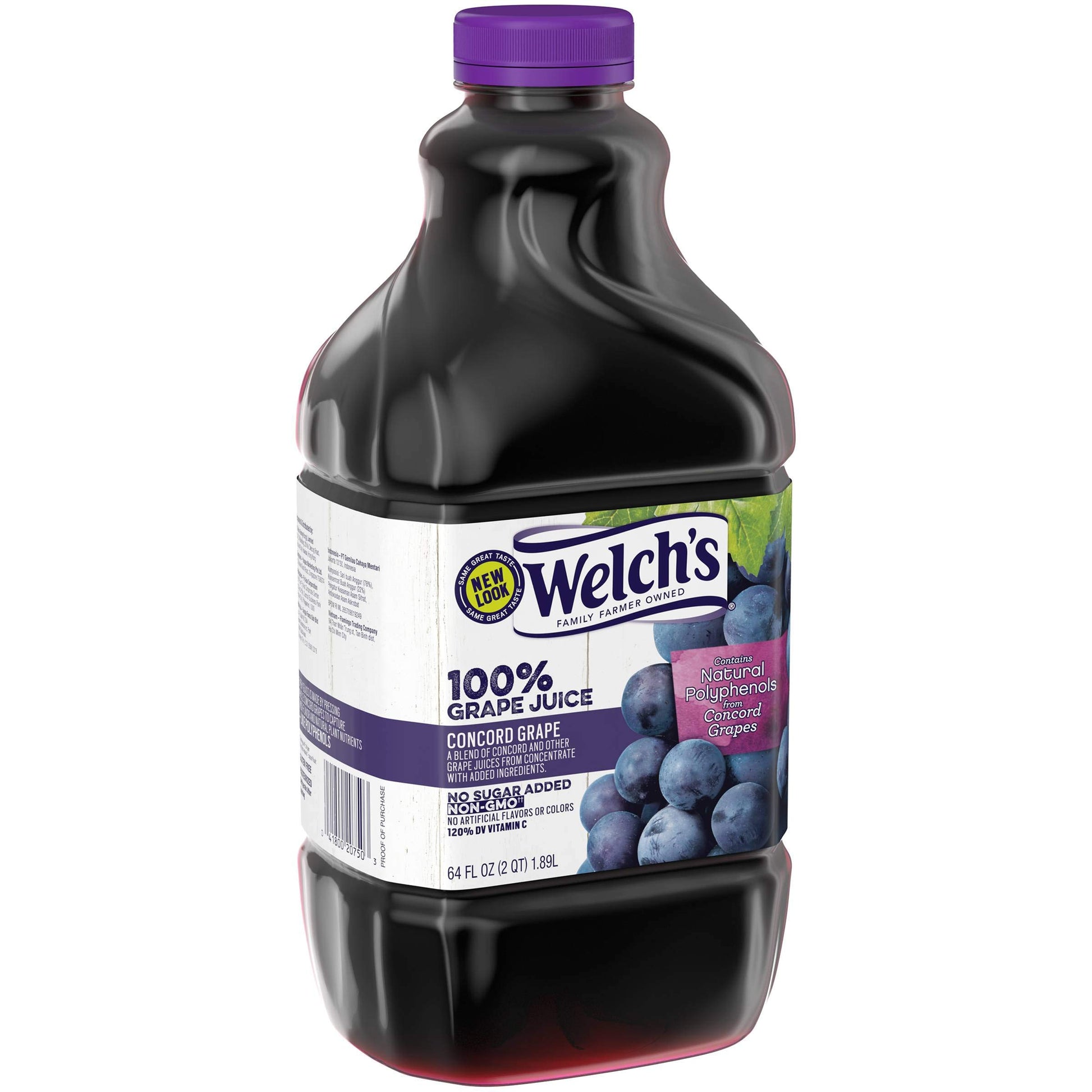 Welchs 100% Juice Concord Grape, No Sugar Added, 64 Fl Oz Bottles, Pack of 8