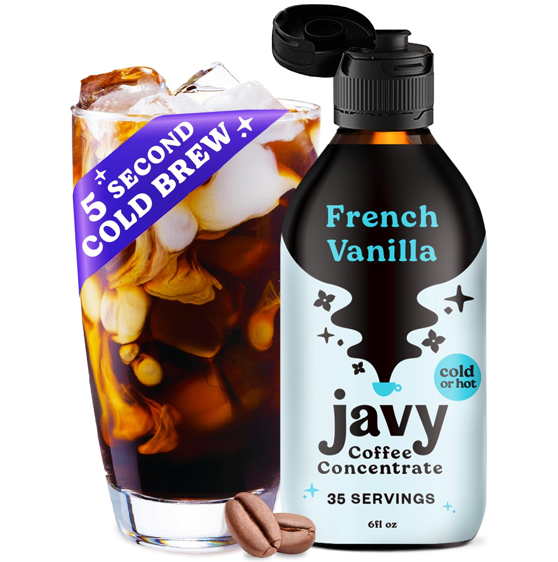 Javvy Coffee Concentrate - Cold Brew Coffee, French Vanilla, 6 Fl Oz, 35 Servings, Black