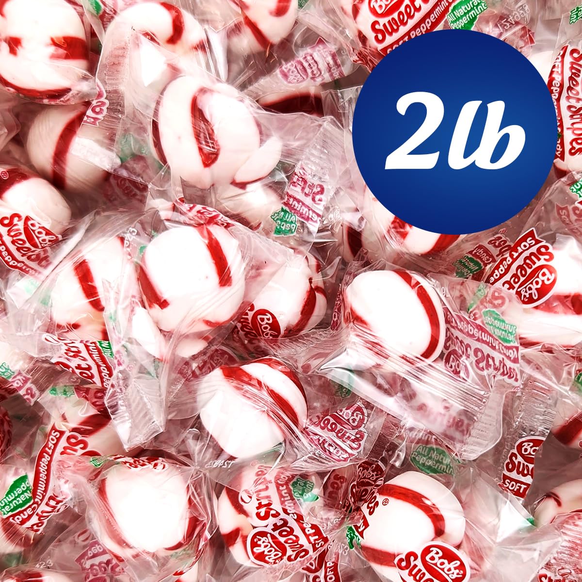 Soft Peppermint Balls, 2lb Bulk Individually Wrapped Mints, BobsFamous Refreshing Candy Puffs for Parties and Events