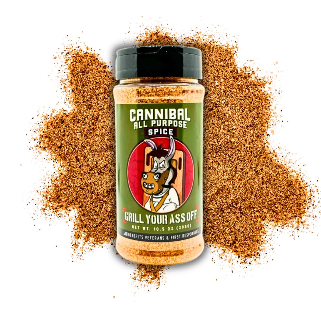 Grill Your As* Off Cannibal Bbq Seasoning – 10Oz Chili-Based Southern Texas Bbq Rub For Steak, Beef & Burgers – Msg & Gluten Free – Usa Made & Veteran Owned