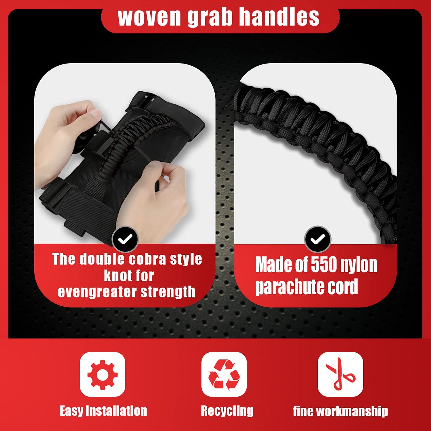 Moveland Upgrade Grab Handle Compatible With Jeep Wrangler Tj Yj Jk Utv, 4 Pack Deluxe Rollbar Grab Handles Easy-To-Fit For 1987