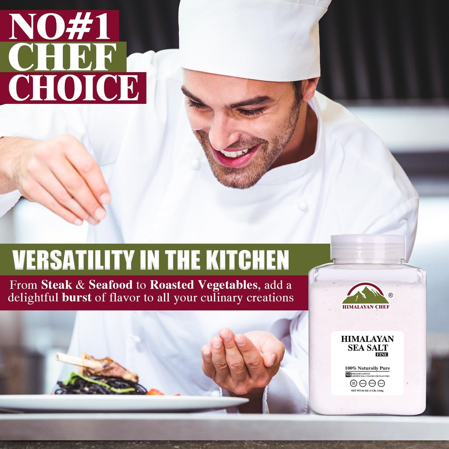 Himalayan Chef Sea Salt Fine Grain, 5 lbs | Rich Minerals, 100% Natural and Unrefined Sea Salt Fine Organic Minerals