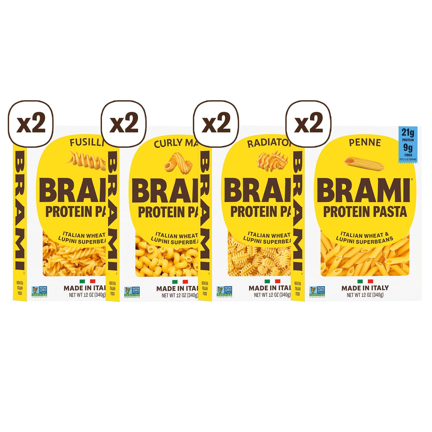 Brami 8 Pack Variety Italian Protein Pasta | Low Carb | High Fiber | High Protein | Non-GMO | Keto | Made in Italy | Dry Pasta |