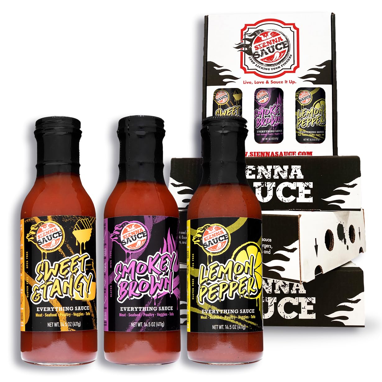 Sienna Sauce Variety Pack - Smokey Brown, Sweet & Tangy, Lemon Pepper - Gluten Free, 12 Ounce (Pack of 3)