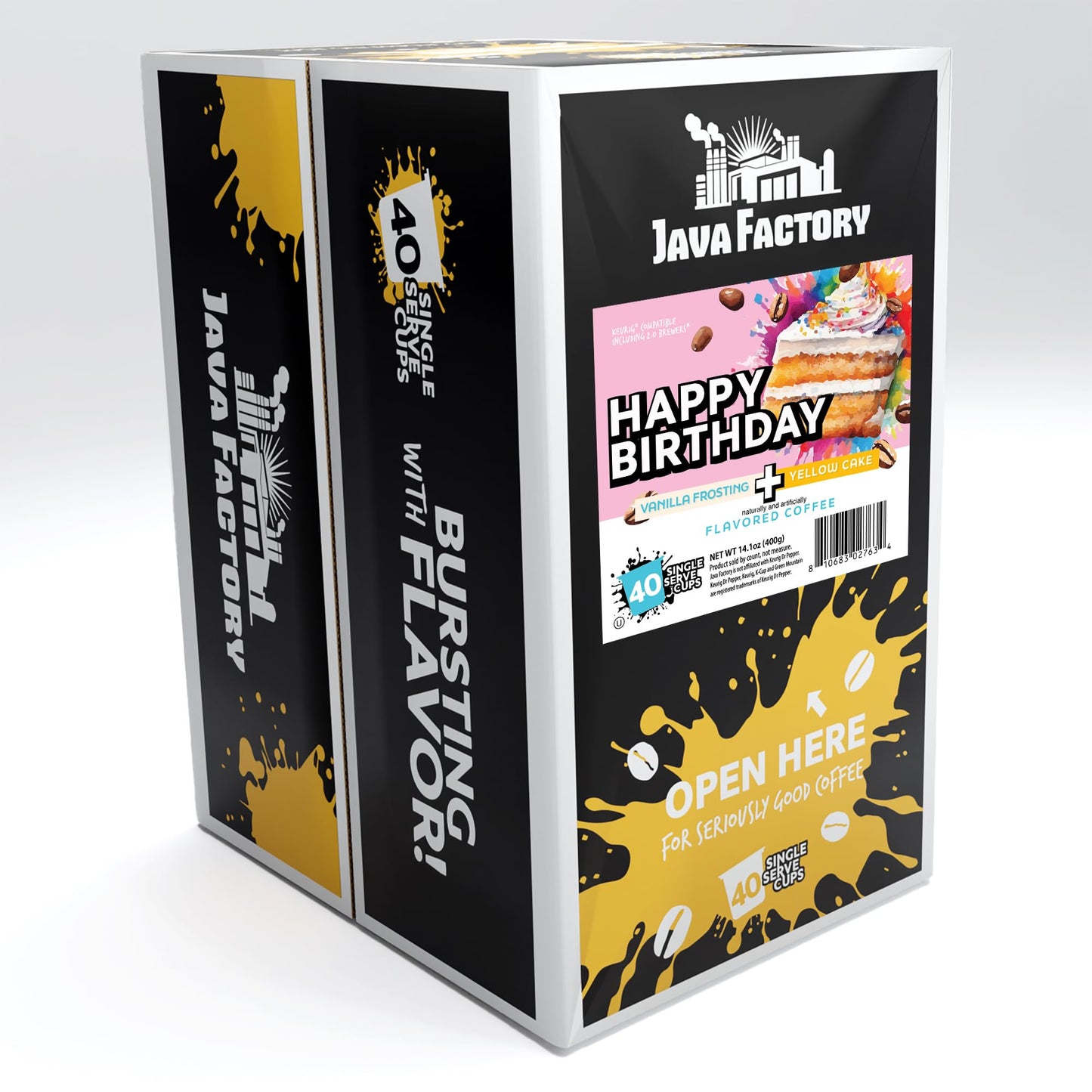 Java Factory Flavored Coffee Pods  Happy Birthday Cake Icing  Compatible with K Cup malt-inspired  40 Count