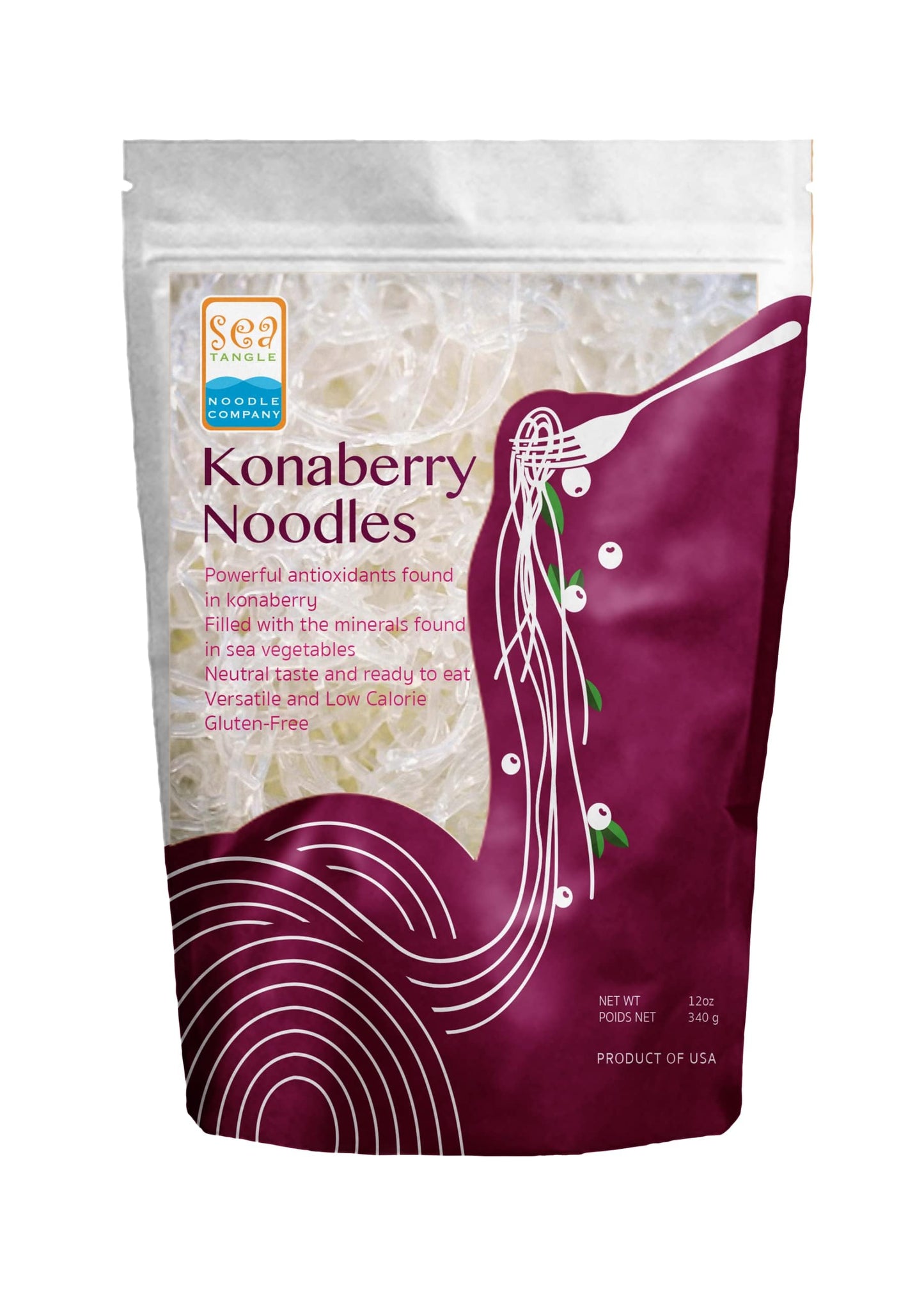 Sea Tangle Konaberry Kelp Noodles (12oz) - Pack of 2 - Low Calorie Asian Noodles for Healthy Noodle Dishes - Gluten Free, Keto N