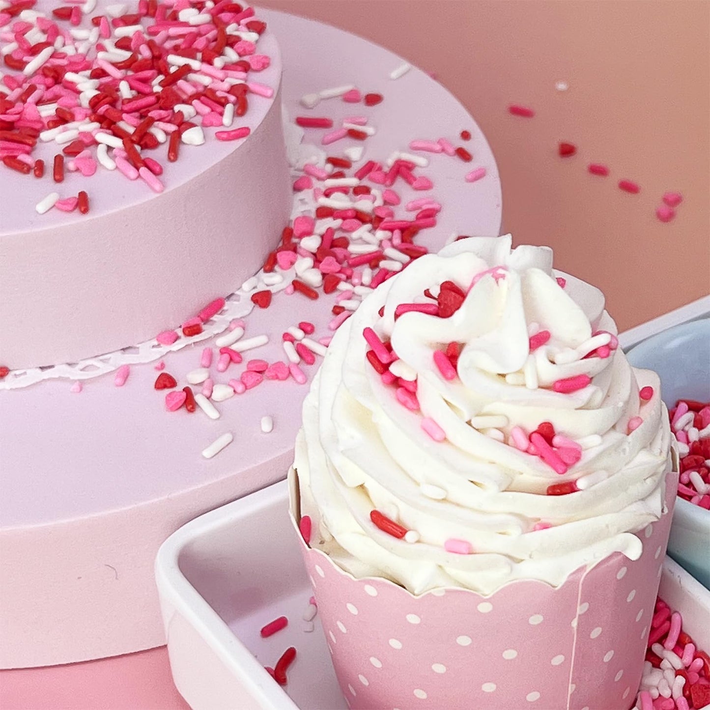 Miss Doozy Valentines Sprinkles for Baking - 3.53oz White Red Pink Jimmies and Heart Sprinkles for Cake Decorating