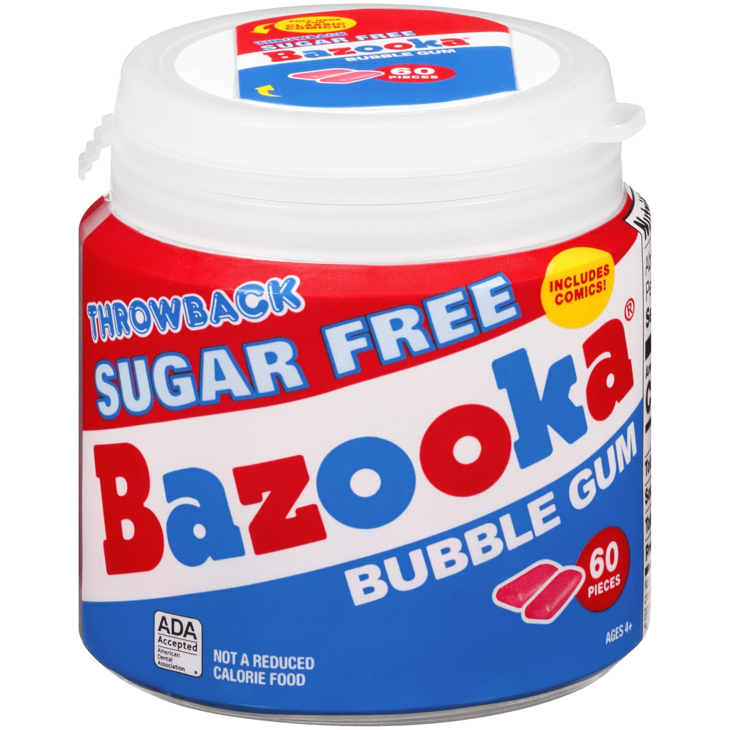 Bazooka Sugar Free Bubble Gum - 60 Count To Go Cup (Pack Of 6) Pink Chewing Gum In Original Sugarless Flavor - Fun Old Fashioned