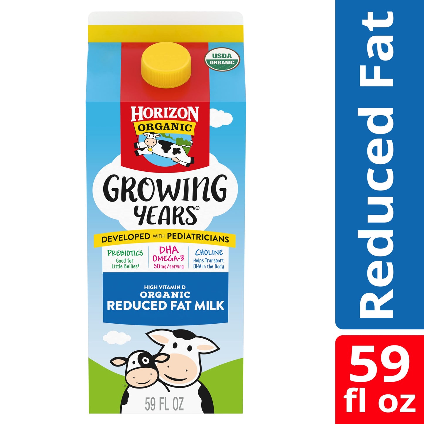 Horizon Organic Growing Years 2% Milk, High Vitamin D Reduced Fat Milk for Growing Kids with DHA Omega-3, Choline, and Prebiotic