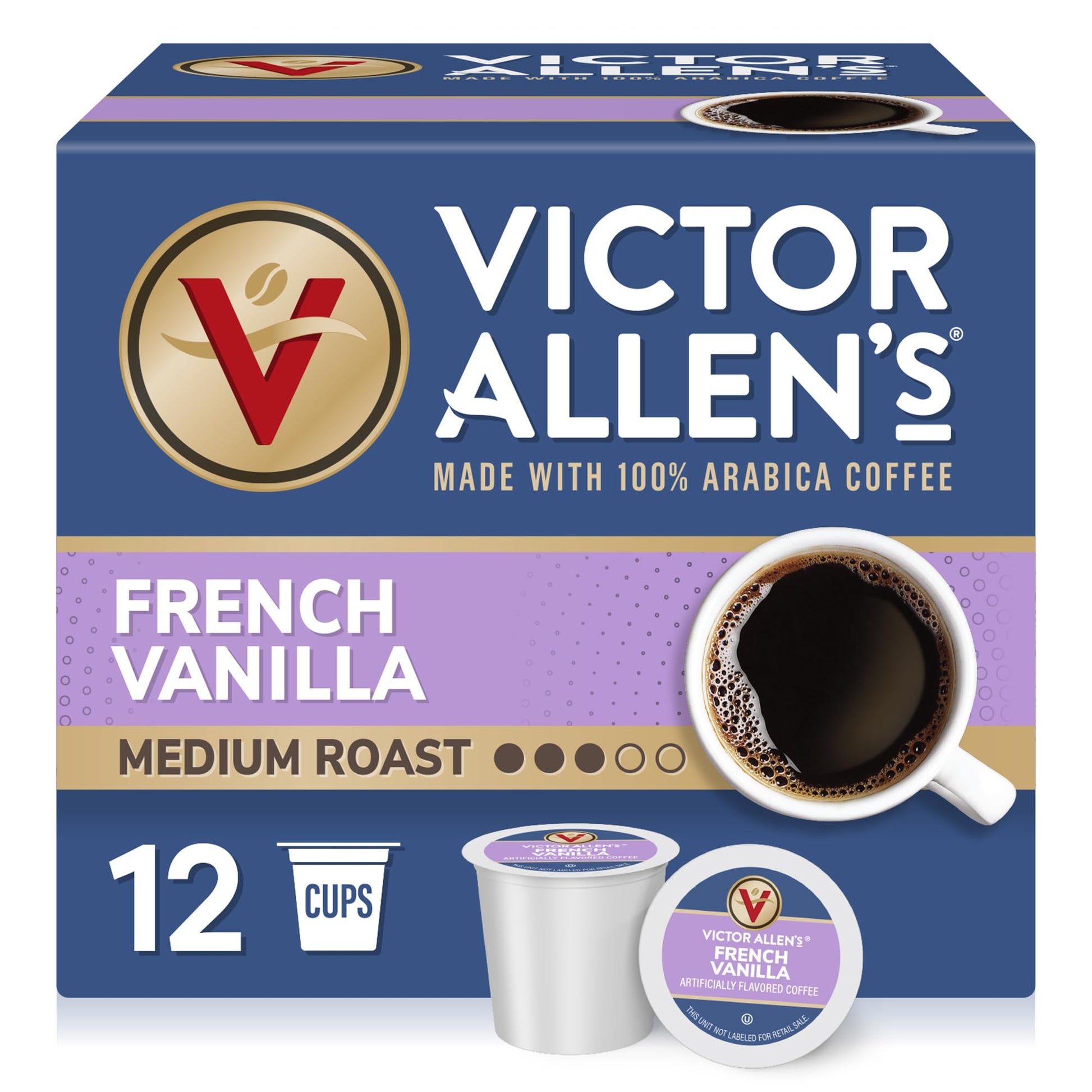 Victor Allens Coffee French Vanilla Single Serve Coffee Pods, 12 Count for Keurig, Brown