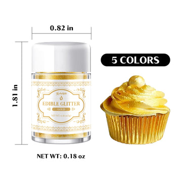 Edible Glitter For Cocktails - 5 Colors Luster Dust Edible Drink Glitter Food Grade Metallic Shimmer Powder For Beverage Chocola