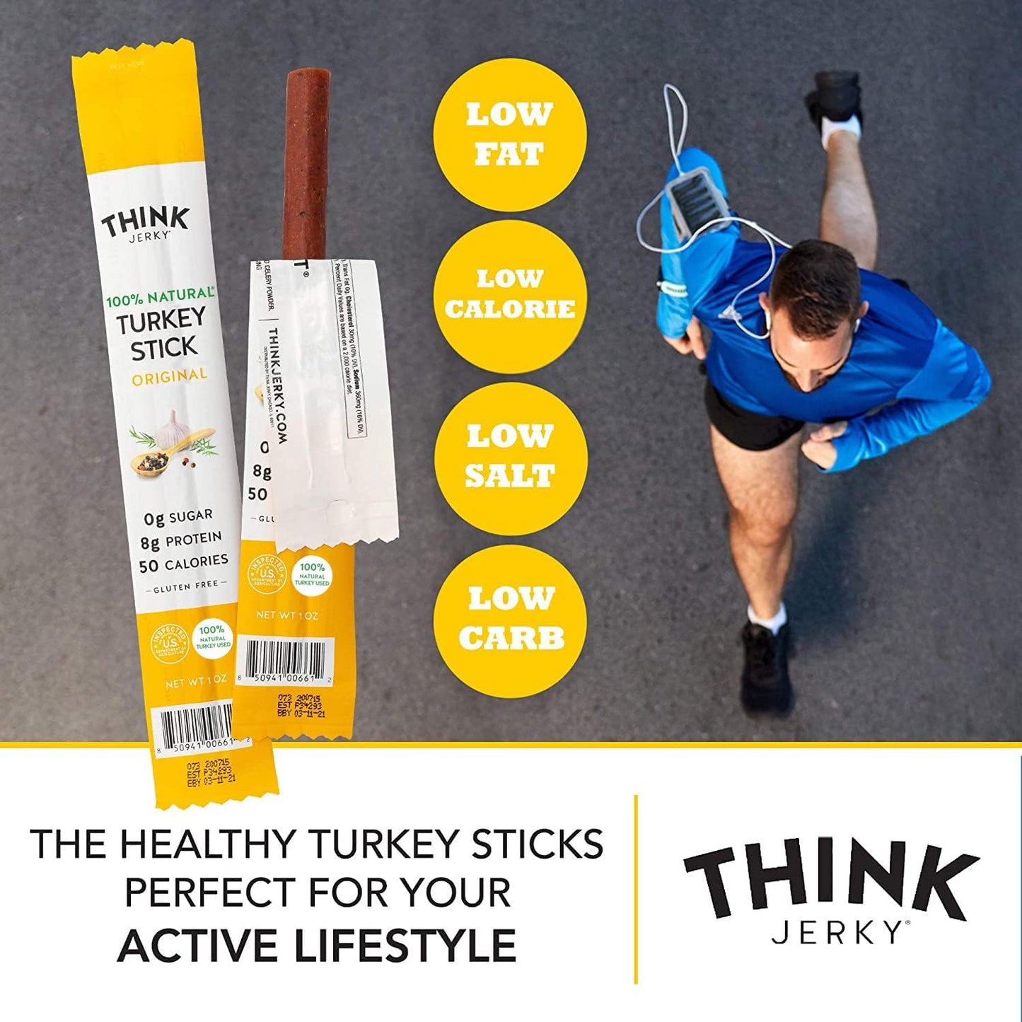 Think Jerky All-Natural Turkey Sticks, Gluten And Sugar Free, No Nitrates, Keto Paleo Friendly High Protein Low Carb Meat Snack