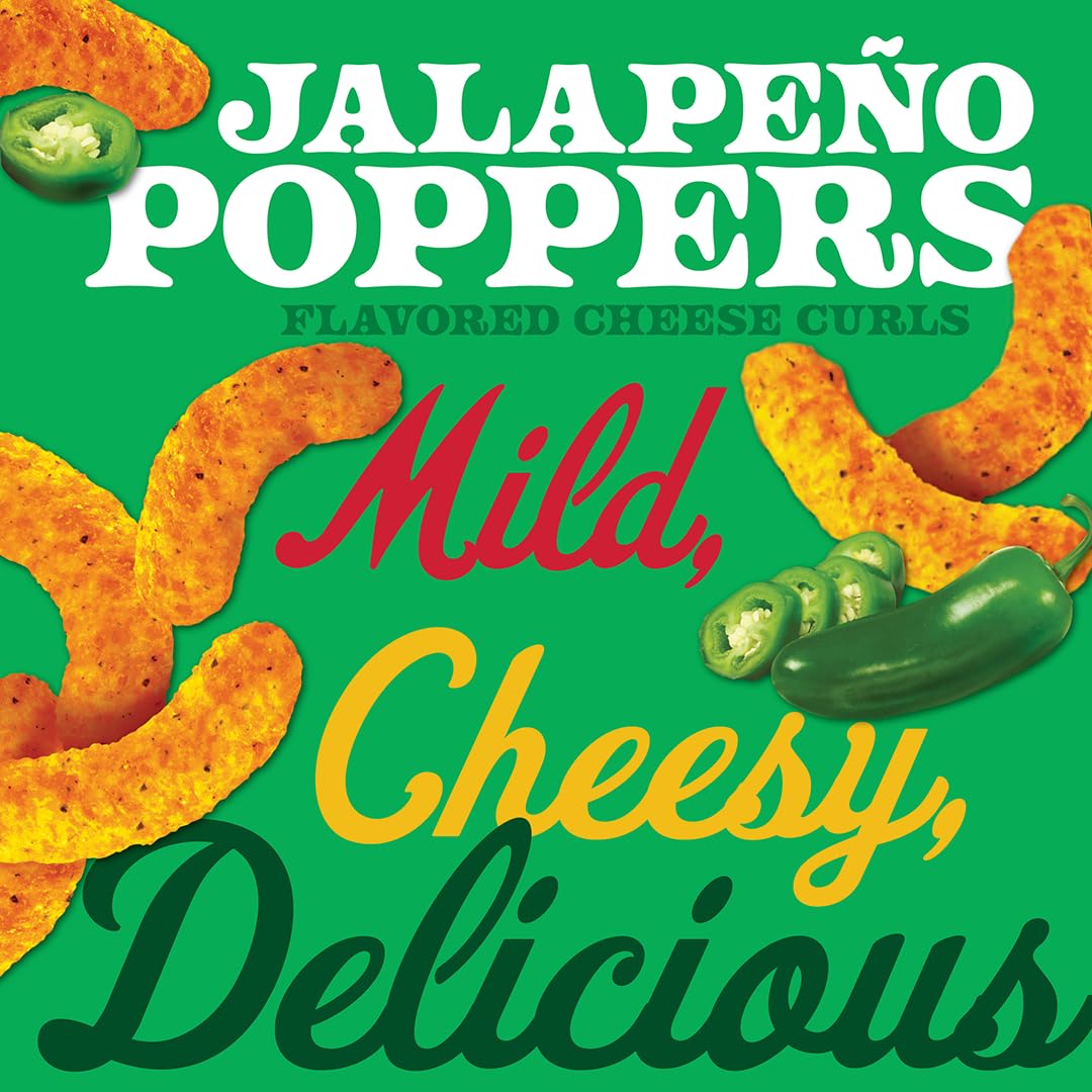 Herrs Jalapeno Poppers Flavored Cheese Curls, Gluten Free Snacks, 7.5oz Bag (9 Count)