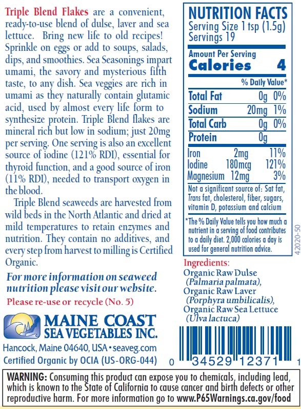 Triple Blend Flakes 1 Oz Shaker - Sea Seasonings - Organic Seaweed