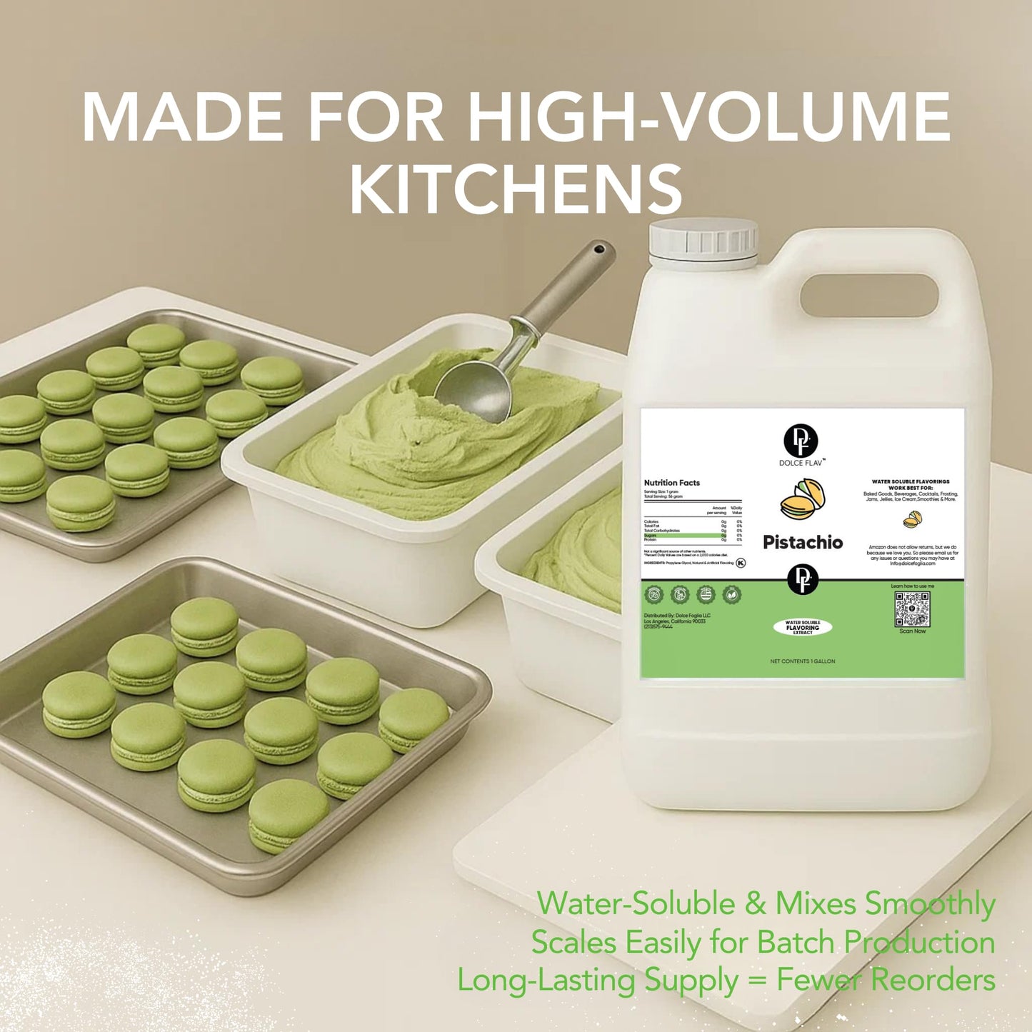 Dolce Flav Pistachio Extract - Water-Soluble, Sugar-Free Flavor for Baking & Ice Cream - 1 Gallon