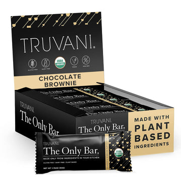 Truvani Plant Based Snack Bar | Chocolate Brownie 12 Pack | 7G Protein | Usda Organic And Vegan | The Only Bar | Dairy, Soy, And
