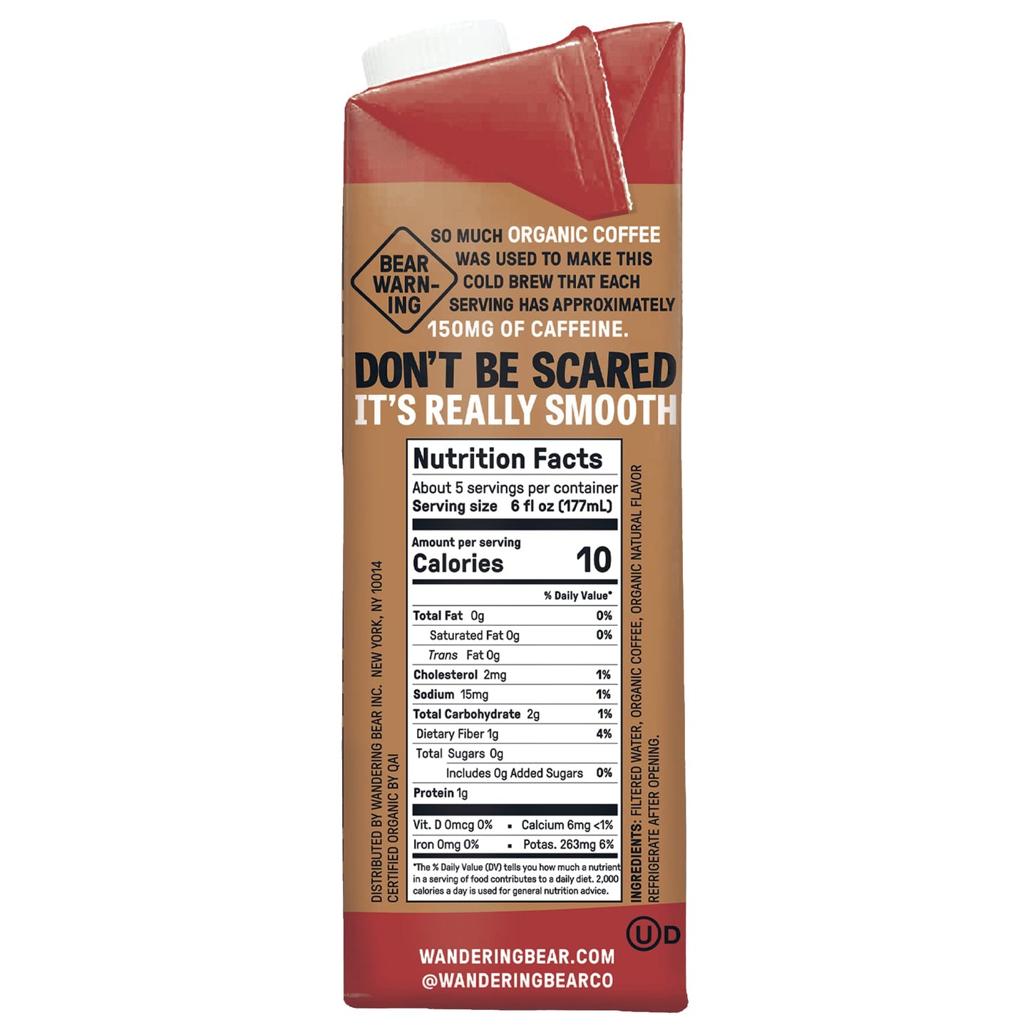 Wandering Bear Organic Mocha Cold Brew Coffee  32 fl oz  6 pack - Extra Strong  Bold  Smooth  Unsweetened  Shelf-Stable  Ready to Drink  Gluten Free  & Vegan  Iced Cold Brewed Coffee Drinks