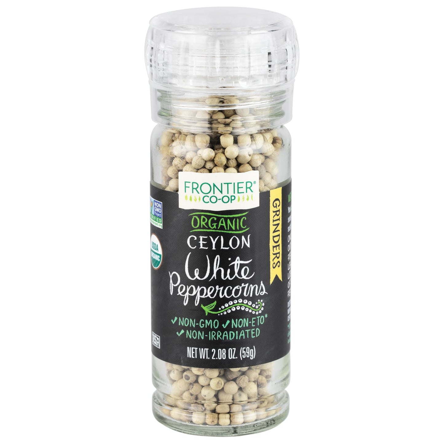Frontier, Peppercorn White Ceylon Grinder Organic, 2.08 Ounce