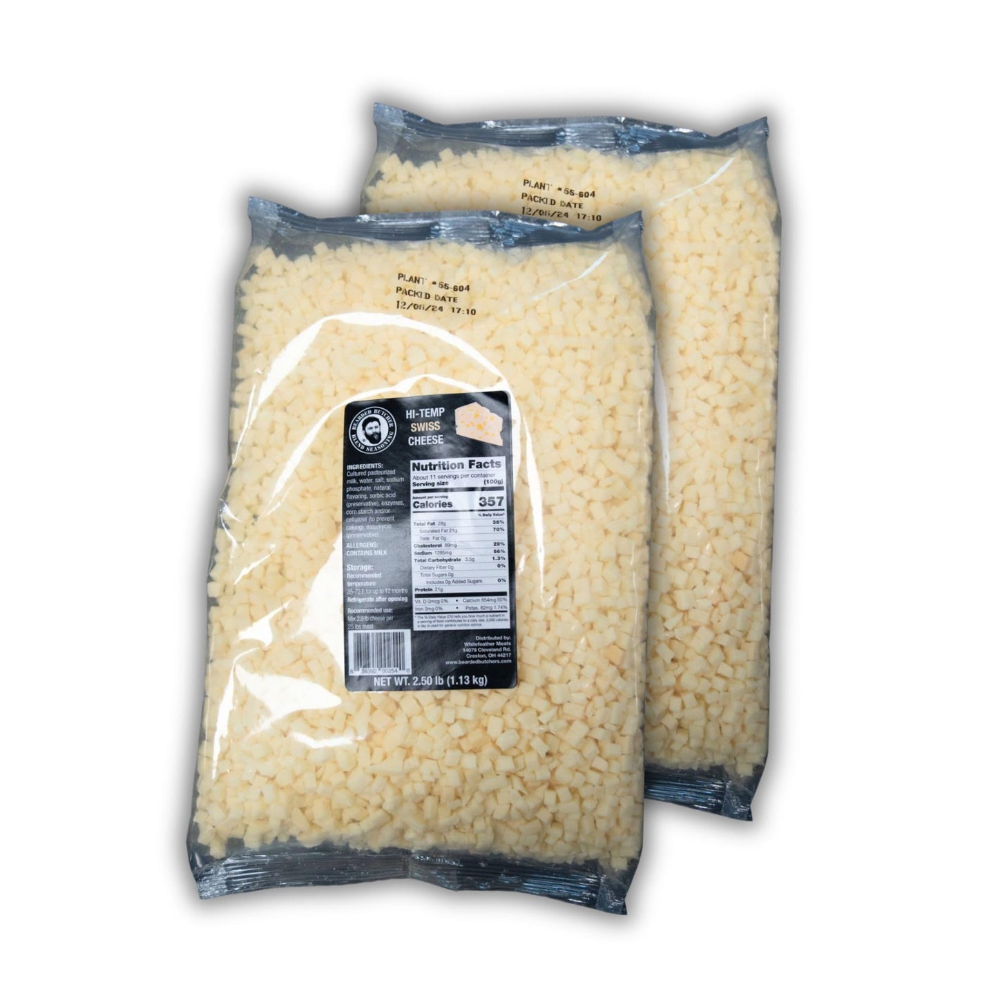 BEARDED BUTCHER HIGH-TEMP SWISS CHEESE - 2.5 lb Bags (Pack of 2) - Shelf-Stable Cubes for Sausage Making and More
