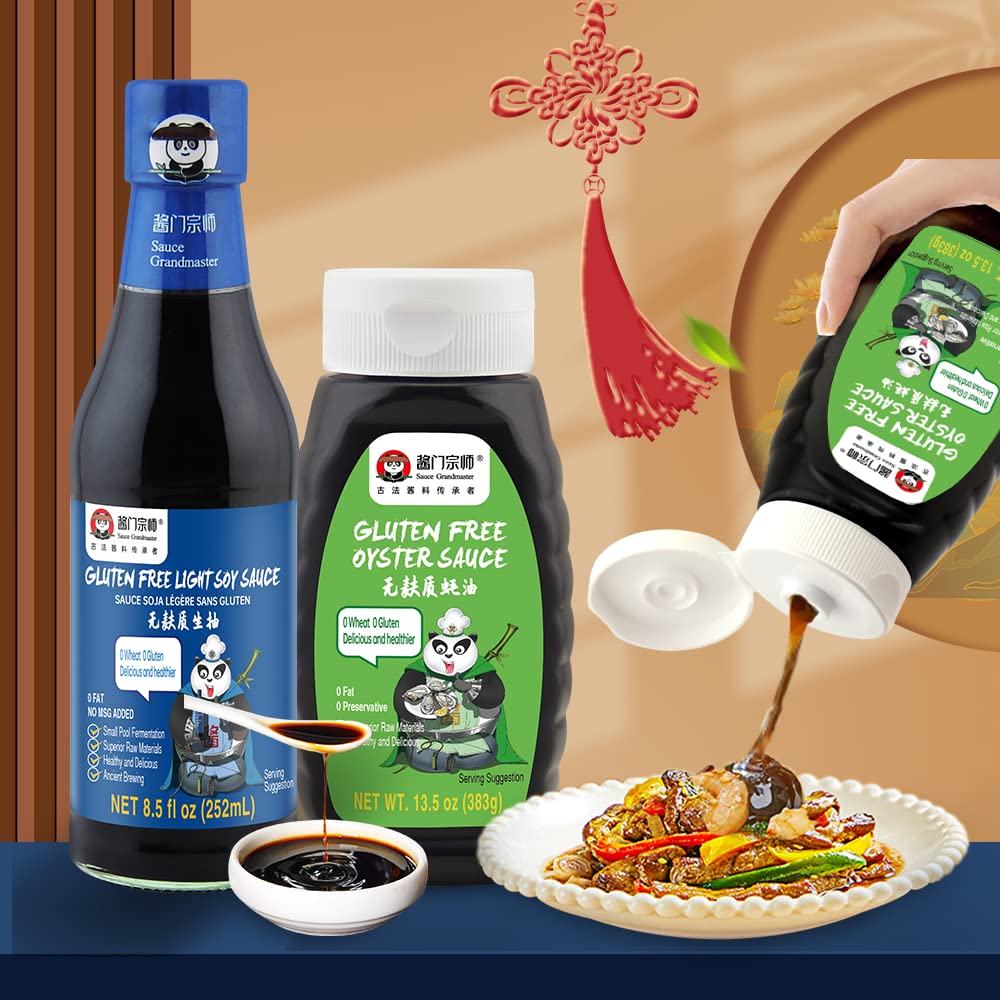 Sauce Grandmaster Soy Sauce & Oyster Sauce Combo - 8.5oz + 13.5oz, Perfect for Dipping, Stir-Frying, Braising, Stewing