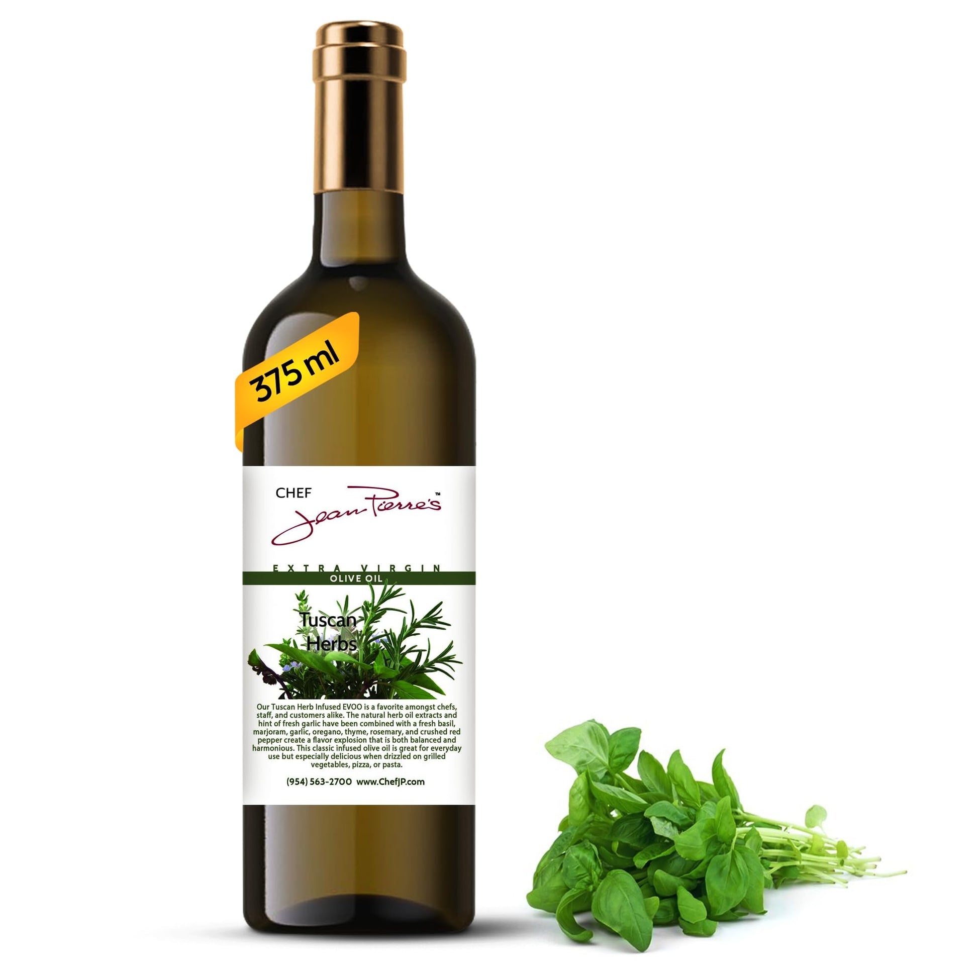 Chef Jean Pierre's Tuscan Herb Olive Oil - Naturally Infused, 375ml (12.5oz) Glass Bottle - Elevate Your Dishes with a Burst of 