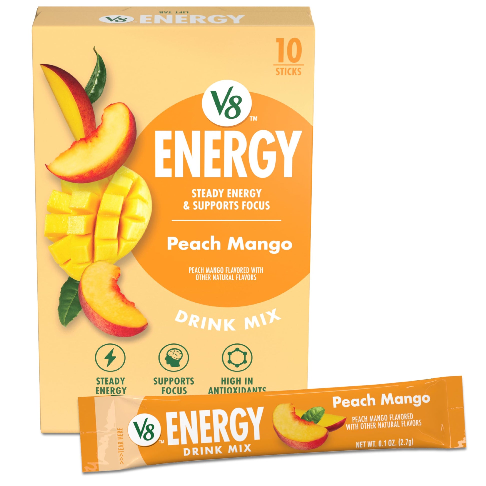 V8 Energy Peach Mango Drink Powder - 10 Count Packets - Model 200000029343