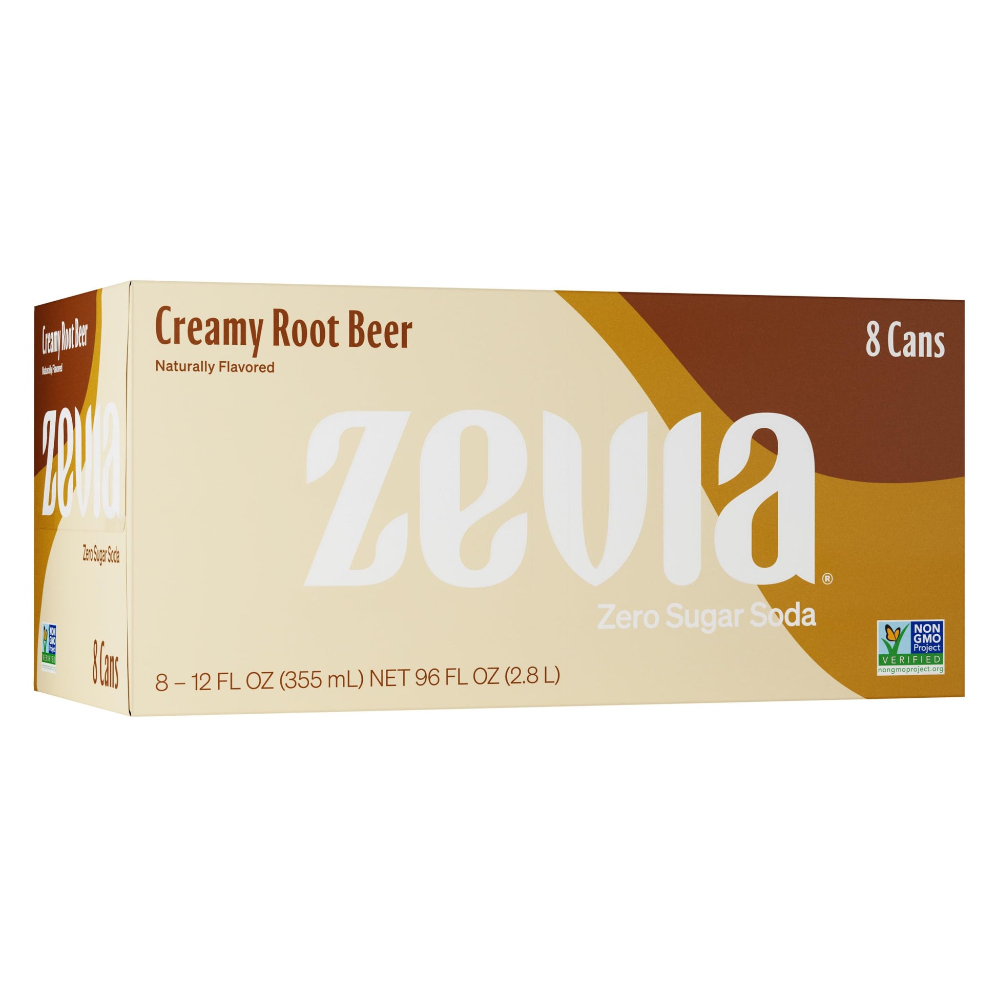 Zevia Zero Sugar Soda Creamy Root Beer 12 oz Cans 8-Pack Non-GMO Gluten-Free Vegan