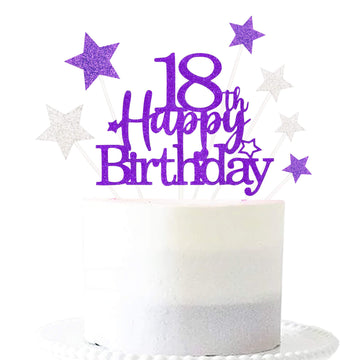 Glittery 18Th Happy Birthday Cake Topper With Star,Personalised 18 Birthday Cake Toppers Party Decorations Party Supplies For Bo