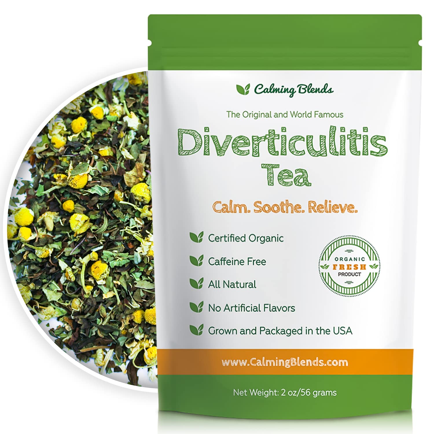 Calming Blends Diverticulitis Tea | Organic Loose Leaf Tea  Energy Blend Free | 36 Cups | Made In Usa