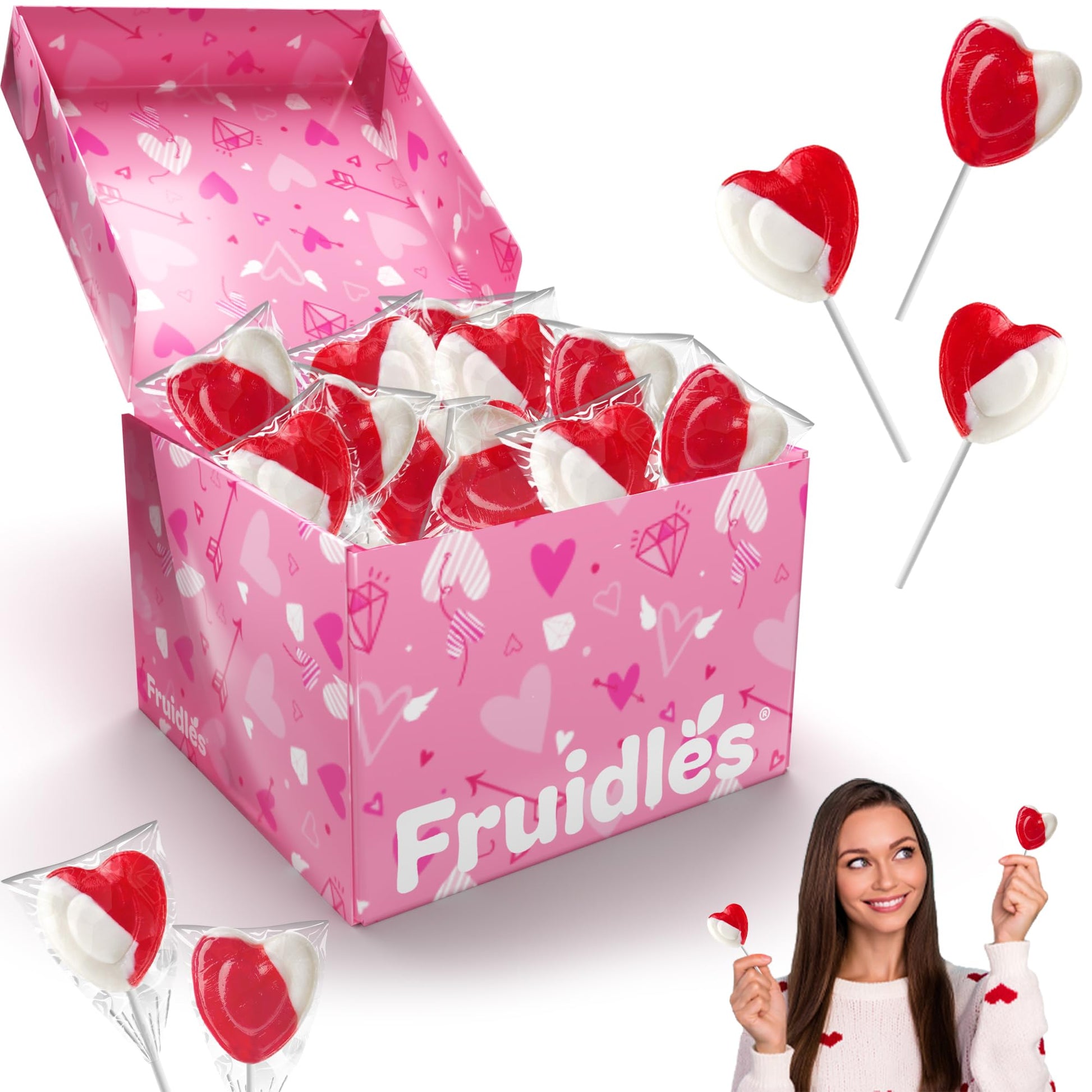 The Dreidel Company Valentines Day Lollipops, Red Heart Shaped, Strawberry N Cream, 48-Pack, 2 Pound