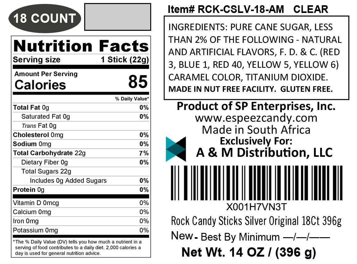 Espeez Rock Candy Sticks - 18 Count - Individually Wrapped - Silver - Ideal for Candy Buffets, Birthdays, Weddings, Baby Showers