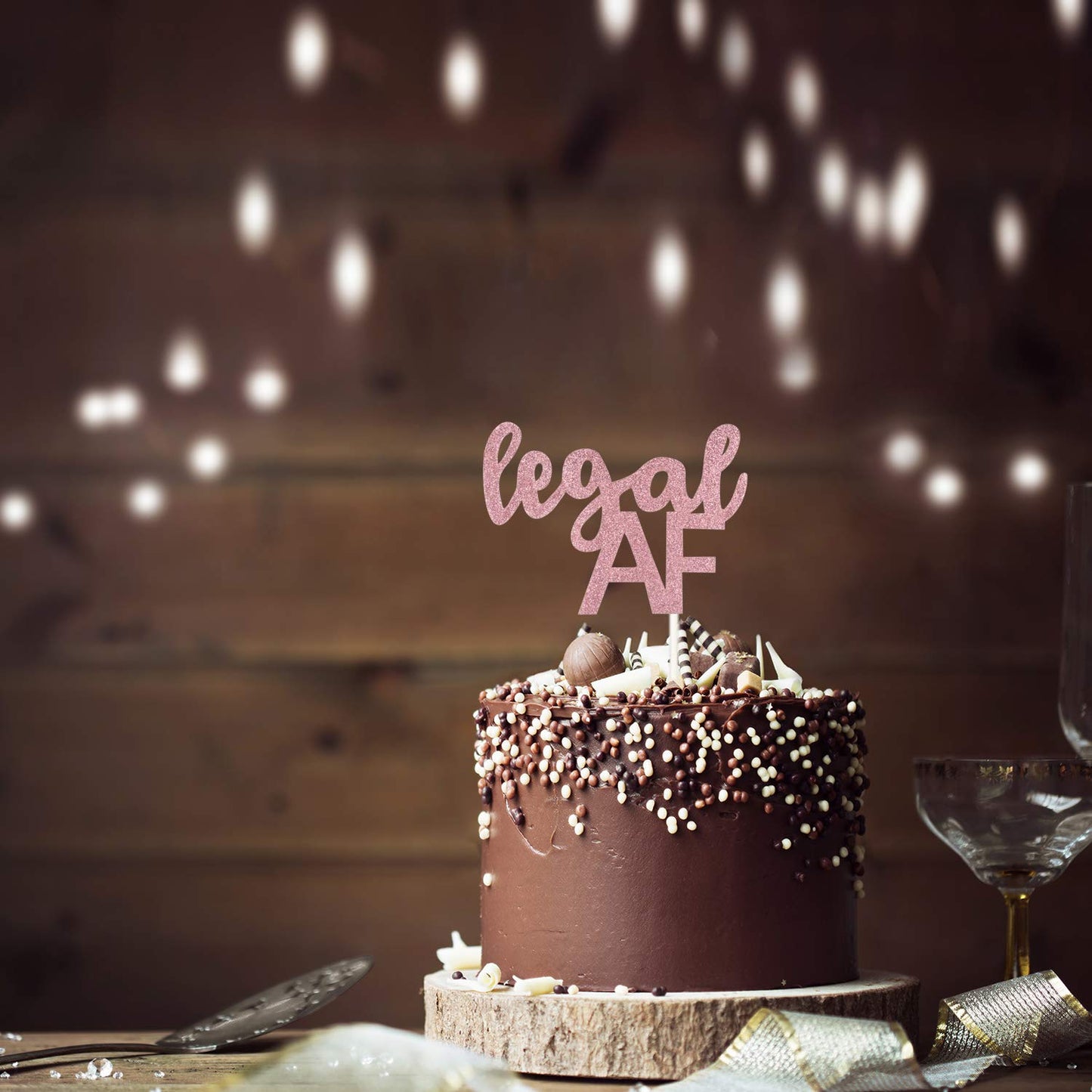 Legal AF Birthday Cake Topper for 18th / 19th / 21st Birthday Party Decorations (Double Sided Rose Gold Glitter)