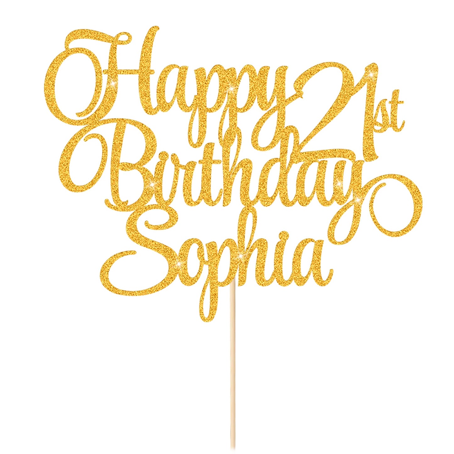 EDSG Happy Birthday Cake Topper Personalized Glitter Decoration 7x4 Gold
