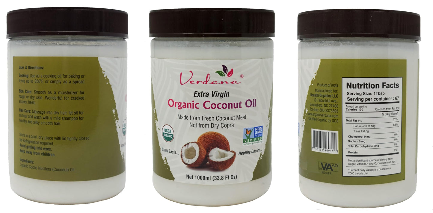 Organic Verdana Extra Virgin Coconut Oil – Usda Organic, Unrefined Cold Pressed Oil For Baking And Cooking – 32 Oz