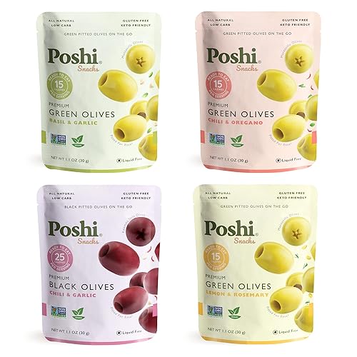 OLOVES Natural Whole Pitted Olives  24 Pack Variety  Basil & garlic, chili & Oregano, Lemon & Rosemary  Vegan, Kosher, gluten Fr