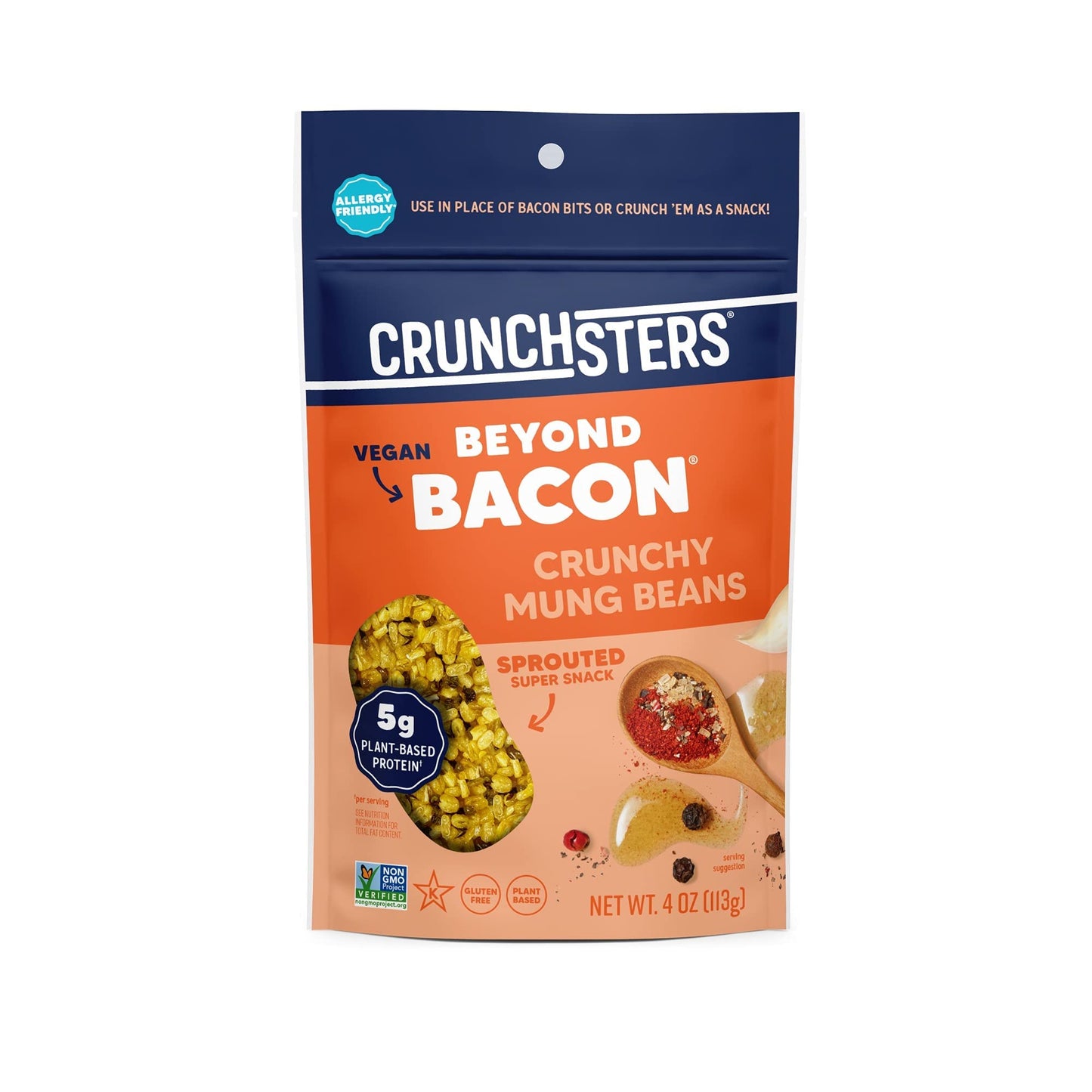 Crunchsters Crunchy Sprouted Mung Beans, Plant-Based Protein Snack, Gluten-Free, Vegan, 4oz Bags (Pack of 6)
