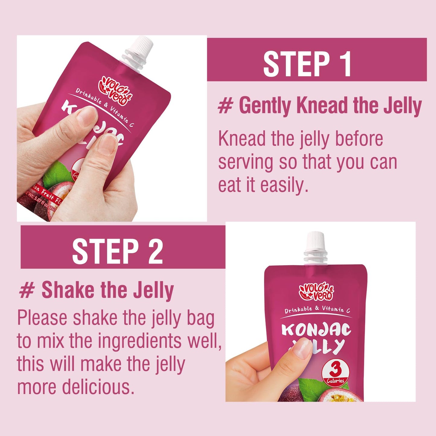 Volo Vero Konjac Jelly Squeeze Pouch Passion Fruit Flavor, Low Calories (3 Kcal), 10 Packs, Gluten Free & Vegan, 0 Sugar, Keto, Low Carb, Drinkable Vitamin C Healthy Snacks, Holiday Gifts