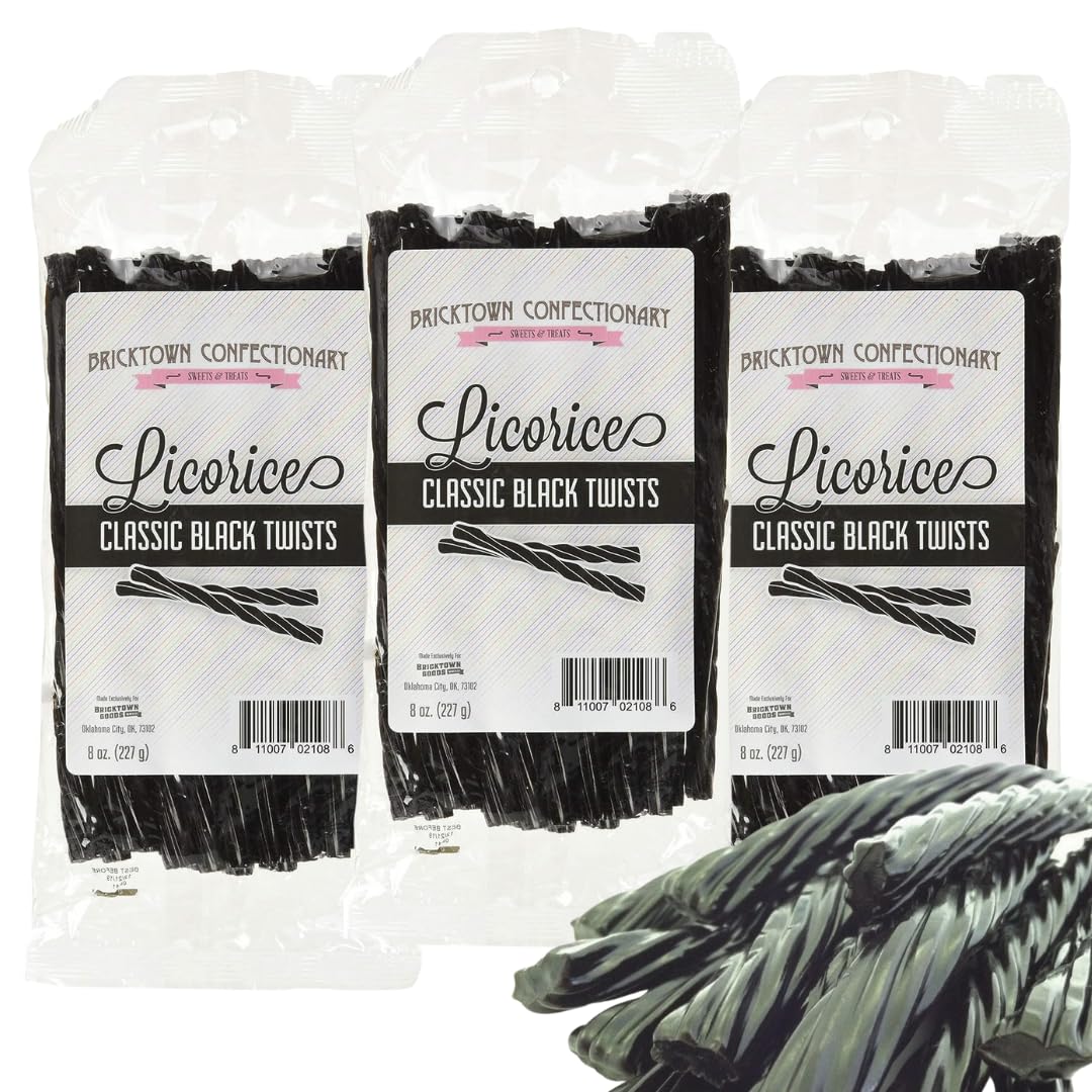 Classic Black Licorice Twists Pack of 3 - Fat-Free Old Fashioned Gourmet Black Licorice - Soft & Chewy Texture with Bold Fresh F
