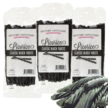 Classic Black Licorice Twists Pack of 3 - Fat-Free Old Fashioned Gourmet Black Licorice - Soft & Chewy Texture with Bold Fresh F