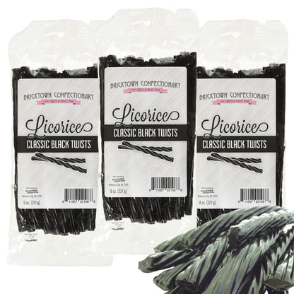 Classic Black Licorice Twists Pack of 3 - Fat-Free Old Fashioned Gourmet Black Licorice - Soft & Chewy Texture with Bold Fresh F