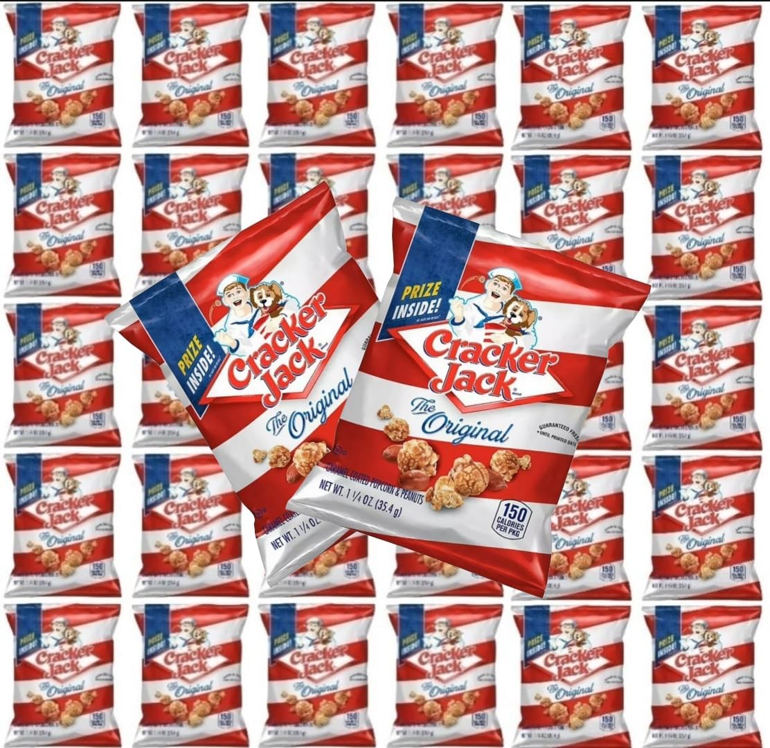 Cracker Jacks Bulk Caramel Popcorn and Peanut Snack Packs - 29 Count 1.25 oz. Individually Wrapped Sweet and Salty Popcorn Bags 