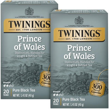 Twinings Prince of Wales Tea - A Light & Velvety Smooth Caffeinated Black Tea, Individually Wrapped Tea Bags, 20 Count (Pack of 