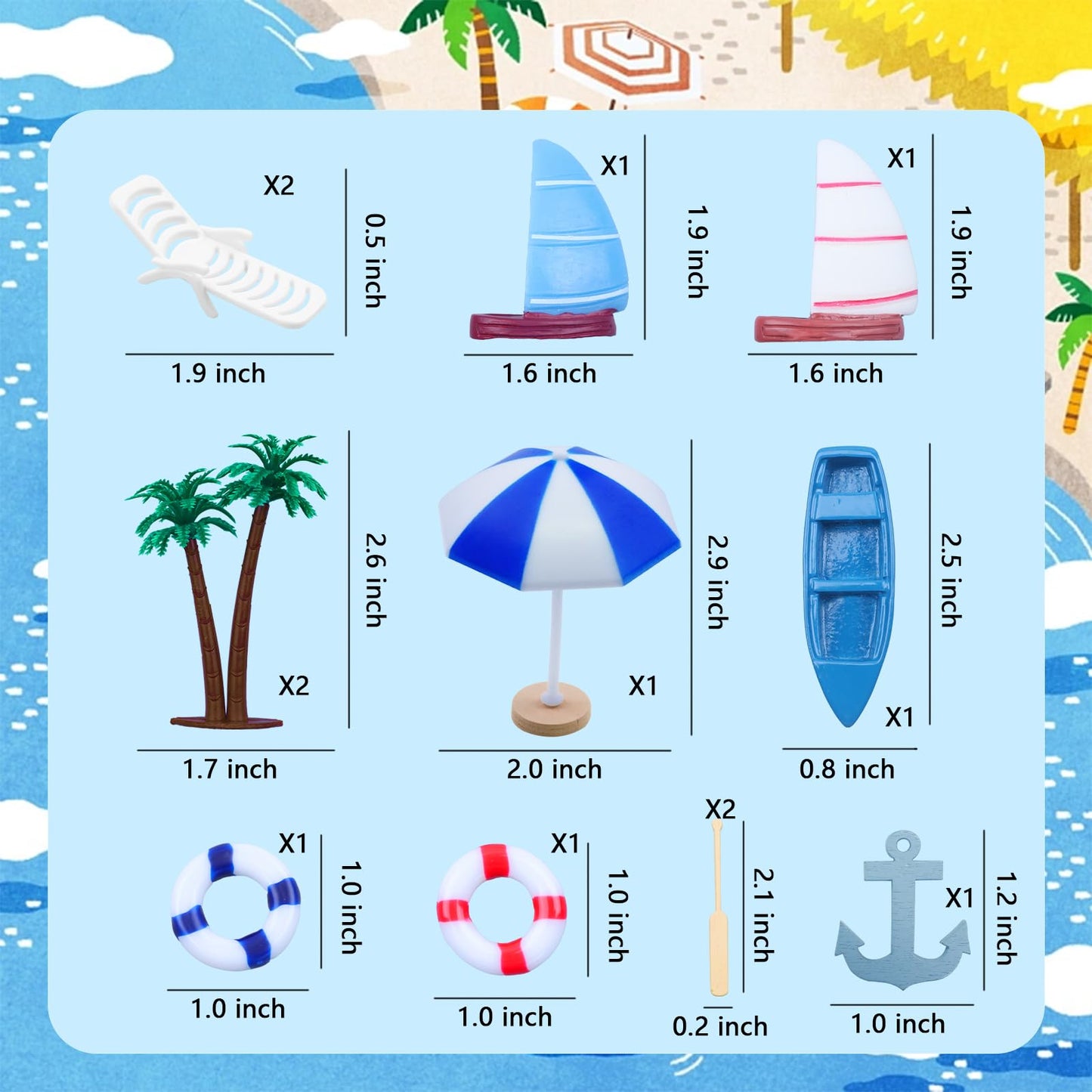 Lebery Beach Cake Topper 13Pcs Hawaiian Cake Toppers Decoration Summer Ocean Cake Topper Beach Chair Umbrella Boat Palm Tree Cak