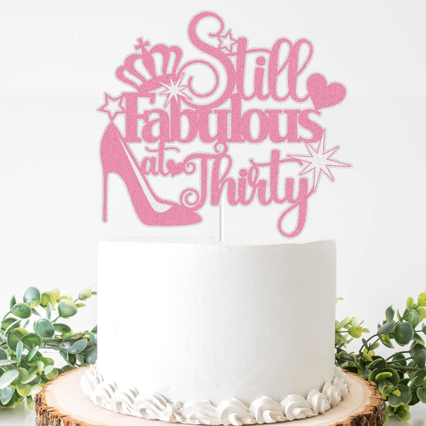 LINGBOOM Cake Topper Rose Gold Glitter Happy 30th Birthday Decoration High Heel Crown Model C-Fabulous at -P