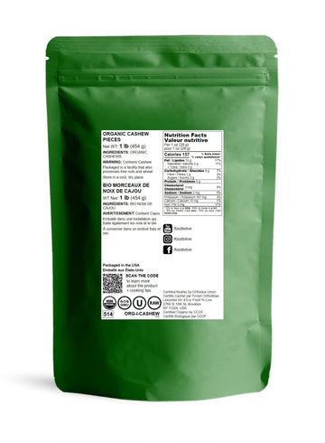 Food to Live Organic Cashew Pieces, 1 Pound Non-GMO, Kosher, Vegan, Unsalted, Unroasted, Bulk