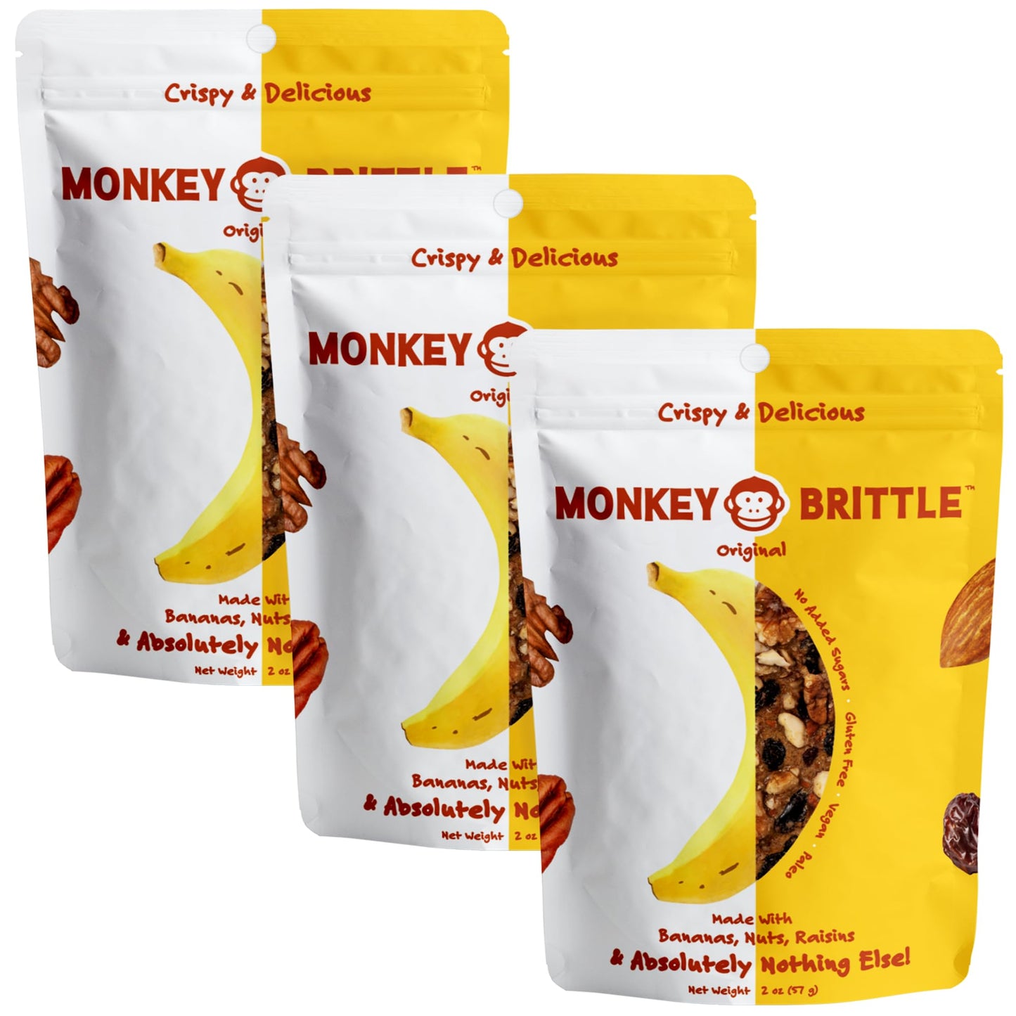 Monkey Brittle Vegan Snacks, Plant-Based  , Gluten-Free, 2 Ounce (Pack of 3)