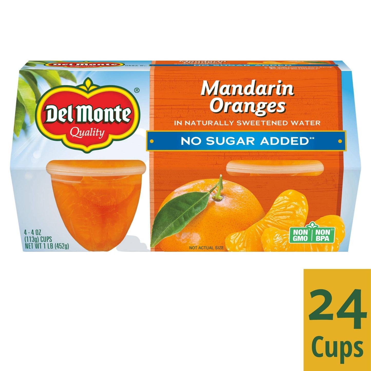 DEL MONTE Mandarin Oranges FRUIT CUP Snacks in Naturally Sweetened Water, No Sugar Added, 24 Pack, 4 oz